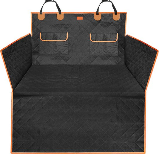 Jake and Jacky Dog Blanket Car Trunk - Couverture de voiture pour chien - Housse de protection - Avec sac de rangement et autorisation - Noir/Orange