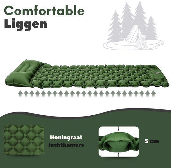 Vertrex Inflate-X1 Matelas de couchage avec pompe intégrée - Lit gonflable - 1 personne - Vert mousse