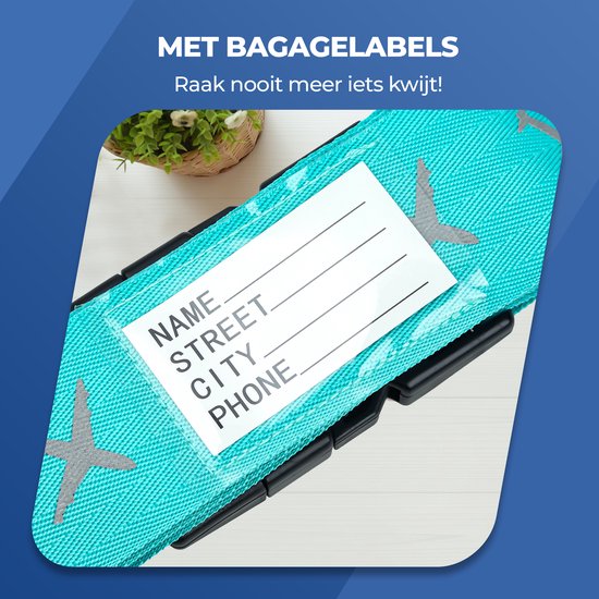 Sangle de bagage avec serrure à combinaison - Sangle de bagage - Serrure de bagage - Etiquette de bagage incluse - Bleu - 2 pièces
