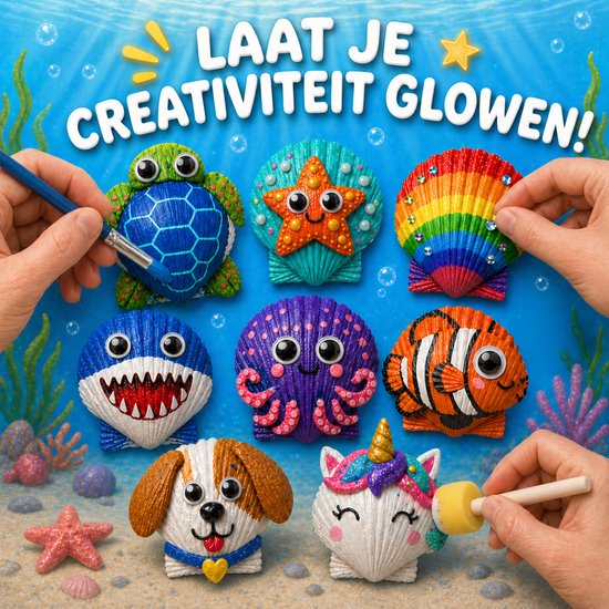 Vaive Peinture sur coquillages, 75 pièces – Kit de loisirs créatifs « Happy Stones » phosphorescents – Loisirs créatifs - Kit de loisirs créatifs pour filles et garçons - Kits de loisirs créatifs