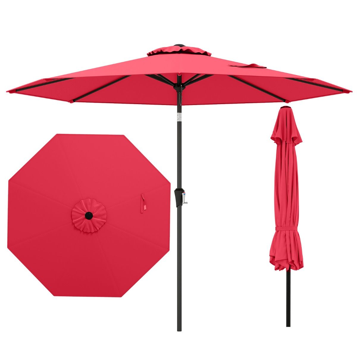 Coast Terrace Parasol 270 cm Wine Red - Grand parasol inclinable avec manivelle, protection UV et capot de parasol ventilé