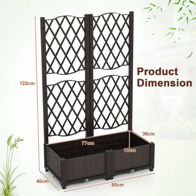 Jardinière Coast avec treillis d'escalade et parterre surélevé – Dotée d'un système d'arrosage automatique pratique, d'une grande jardinière et d'un aspect rotin – Pour jardins et balcons – Plastique PP marron – 80 de long, 40 de large et 122 de haut (cm)