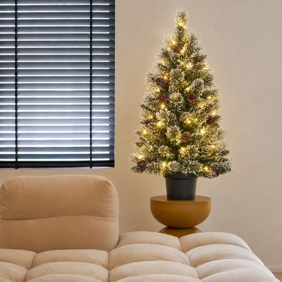 Black Box Trees Vandans : sapin de Noël artificiel avec éclairage - Sapin de Noël H 90 x Ø 48 cm - Sapin artificiel en pot avec des branches enneigées - Vert