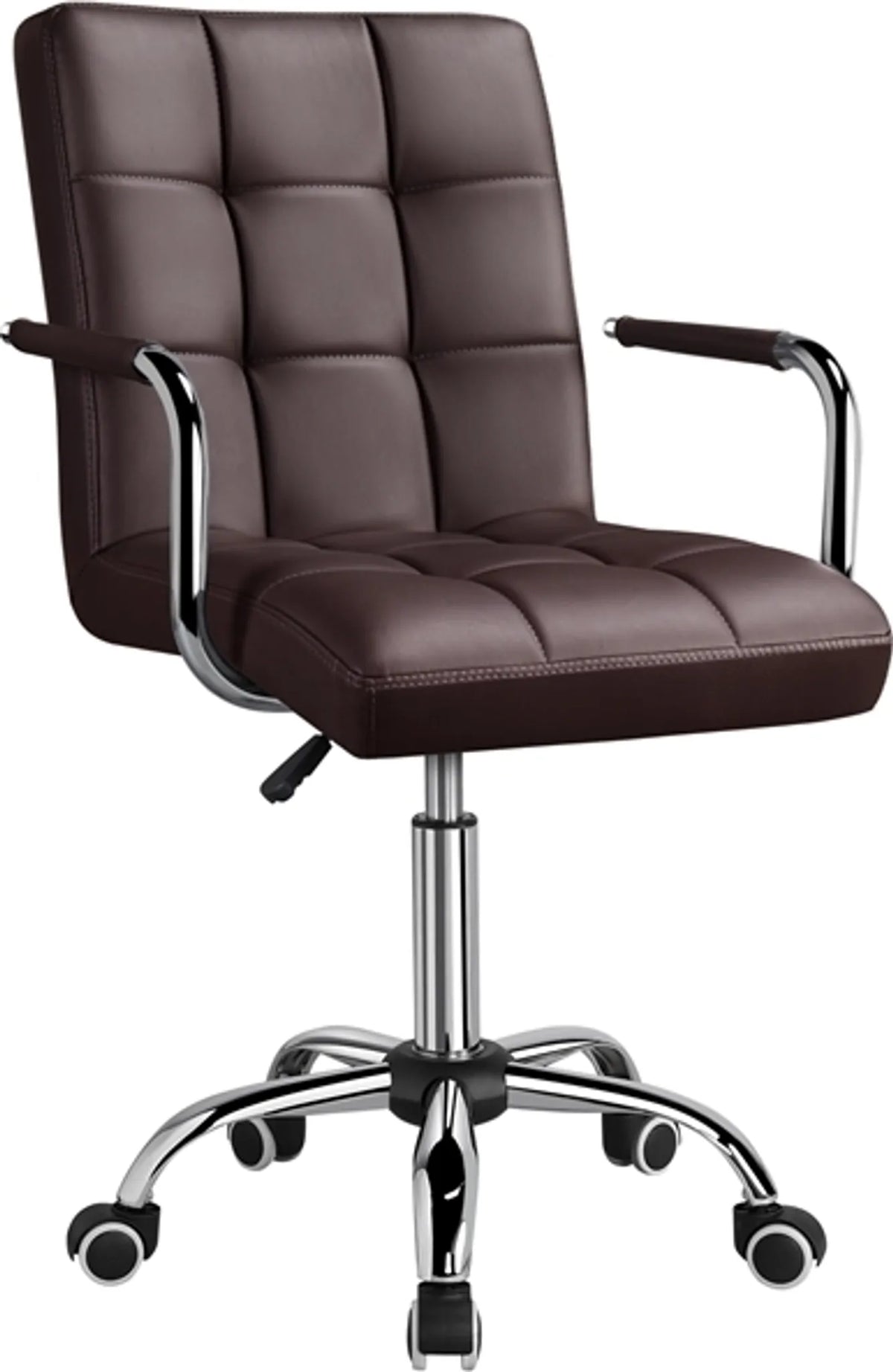 Yaheetech Chaise de bureau à hauteur d'assise réglable - 55 x 60,5 x 86,5-102 cm - équipée d'un rembourrage en mousse confortable, de roulettes insonorisantes et d'une structure en métal galvanisé - pour le bureau et la maison - en similicuir marron et