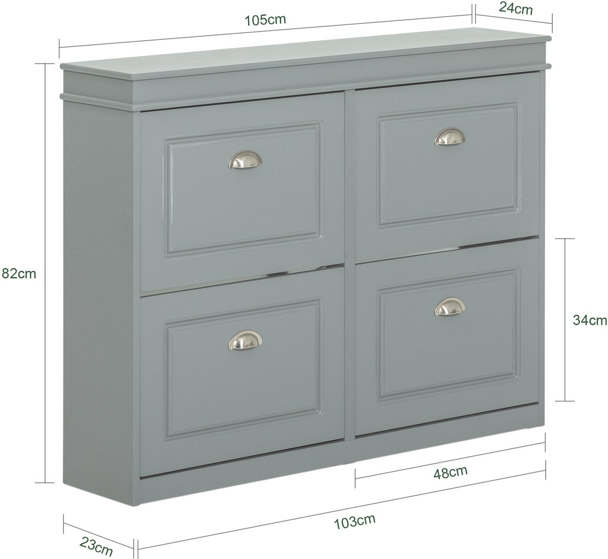 SoBuy FSR79-HG Meuble à chaussures avec 4 abattants - Meuble à chaussures avec 8 étagères - Meuble à chaussures peu encombrant pour couloir - MDF gris - 105x83x24cm