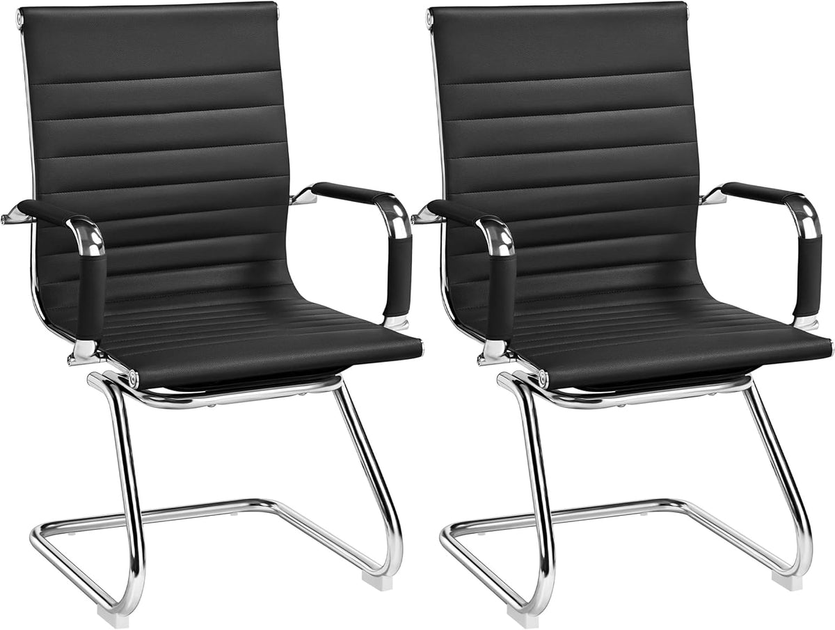 Ensemble de 2 chaises de salle à manger avec accoudoirs, en similicuir PU, avec structure chromée noire