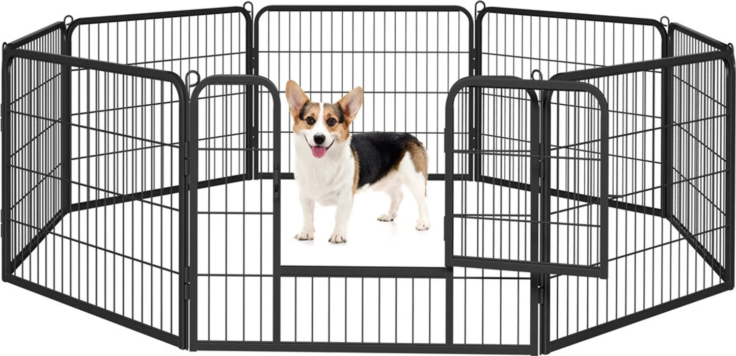 Yaheetech Parc à chiots pliable - équipé de 8 panneaux avec porte et picots au sol et revêtement hydrofuge - pour chiots, lapins et petits animaux - métal noir - 80 x 60 cm