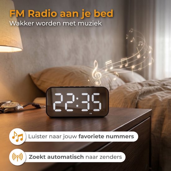 Radio-réveil Nuvance - Radio-réveil numérique pour chambre à coucher - Radio-réveil - 2 alarmes - Fonction de gradation - Réveils numériques - Radio-réveil