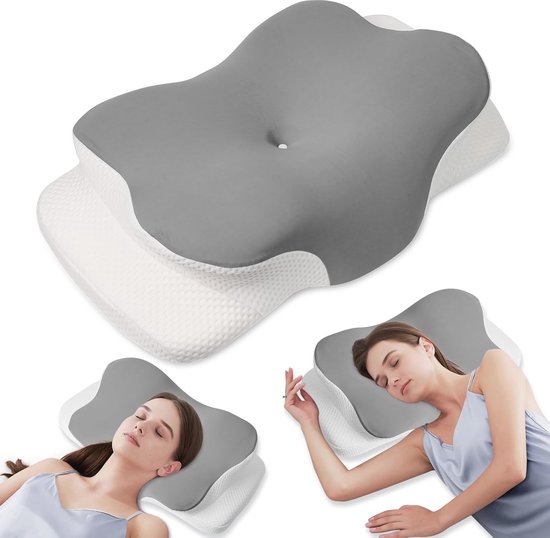 Oreiller en mousse à mémoire de forme MULISOFT, oreiller confortable, oreiller de soutien pour la nuque, oreiller ergonomique pour dormir sur le côté (blanc)