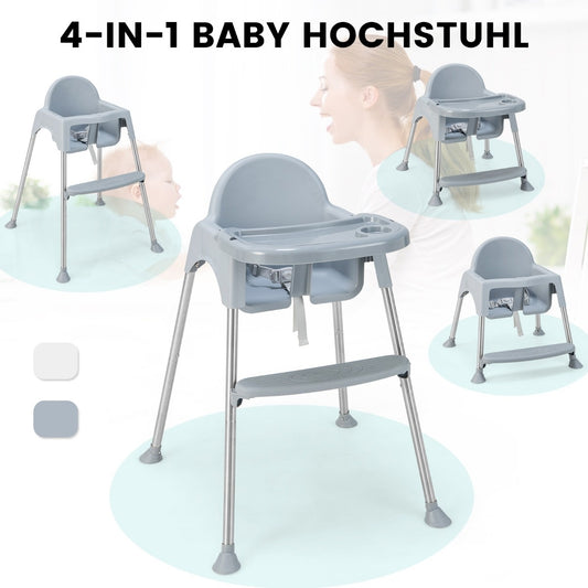 Chaise haute Coast 4 en 1 en PP et acier inoxydable chaise haute convertible avec double tiroir amovible gris