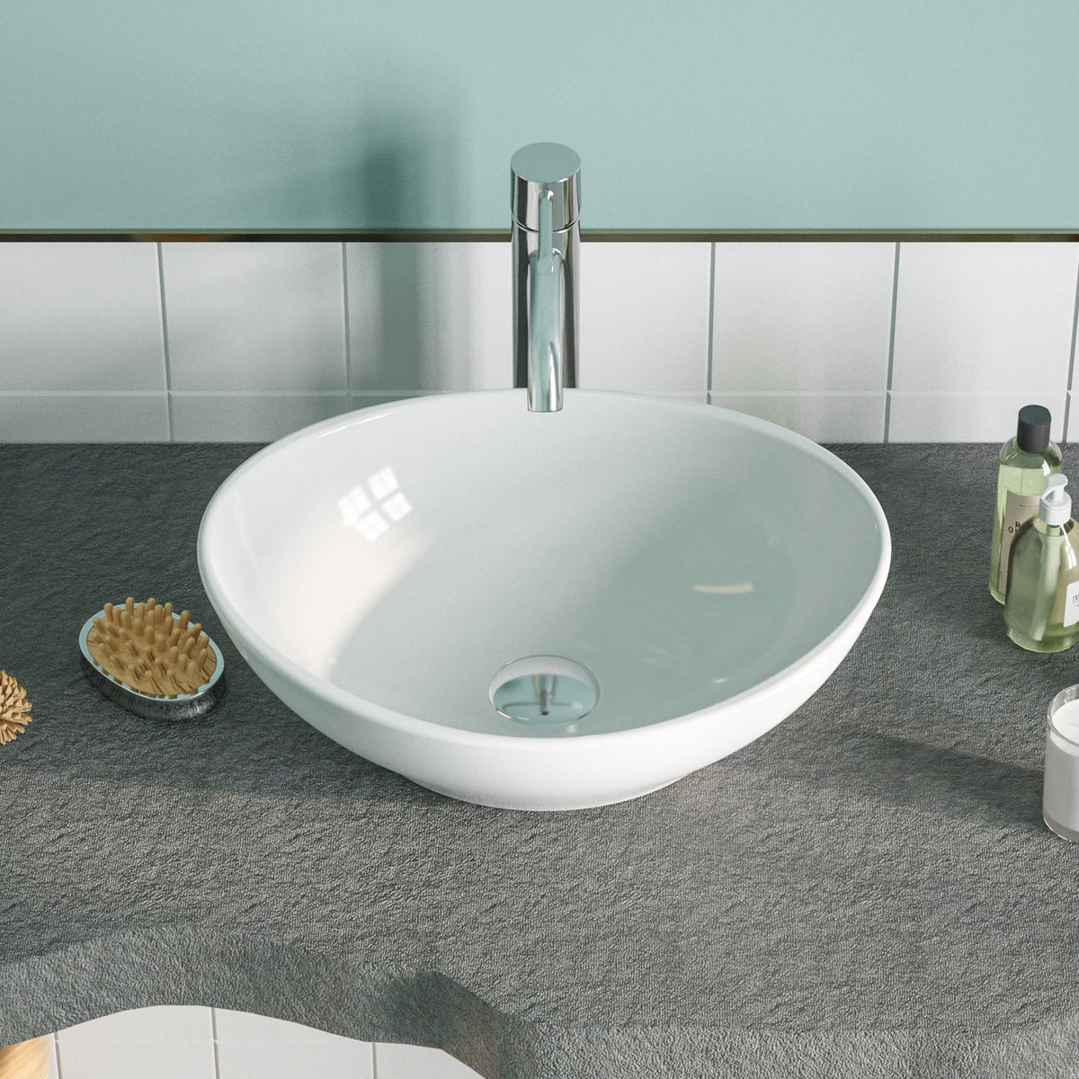 Lavabo à poser DeerValley DV-1V051 - Blanc - Céramique - Finition brillante - Design sans joint - 40 x 33 x 14,5 cm