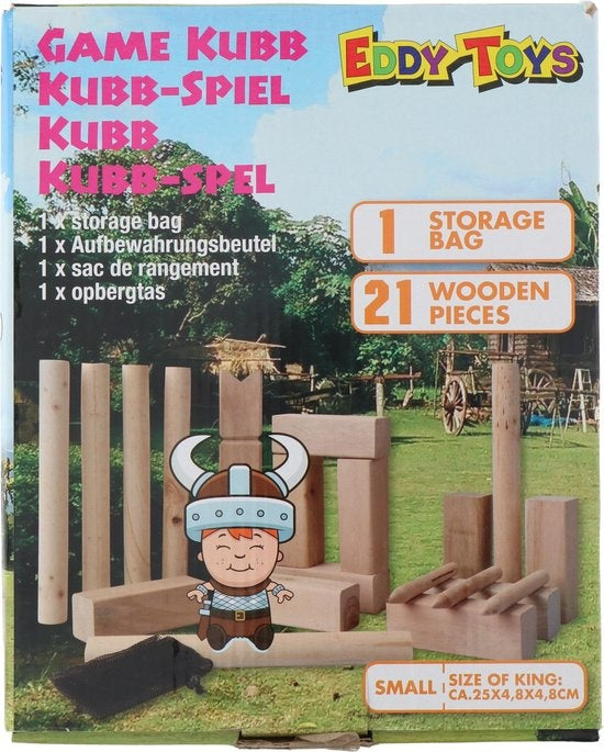 Eddy Toys Jeu Kubb - Kubb - Jeu d'échecs viking - Bois - avec sac de rangement - Petit