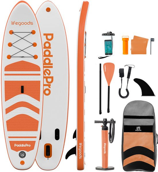 Paddle gonflable  LifeGoods - Max. 135KG - 320x81cm - Blanc/Orange
