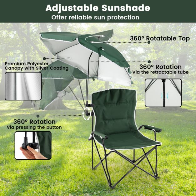 Chaise de camping pliable Coast avec parasol - Rembourrée - 150 kg - Sac de transport