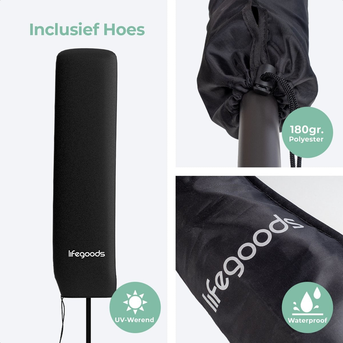 LifeGoods Parasol double - 270x460cm - jusqu'à 15 personnes - imperméable - avec housse - Taupe