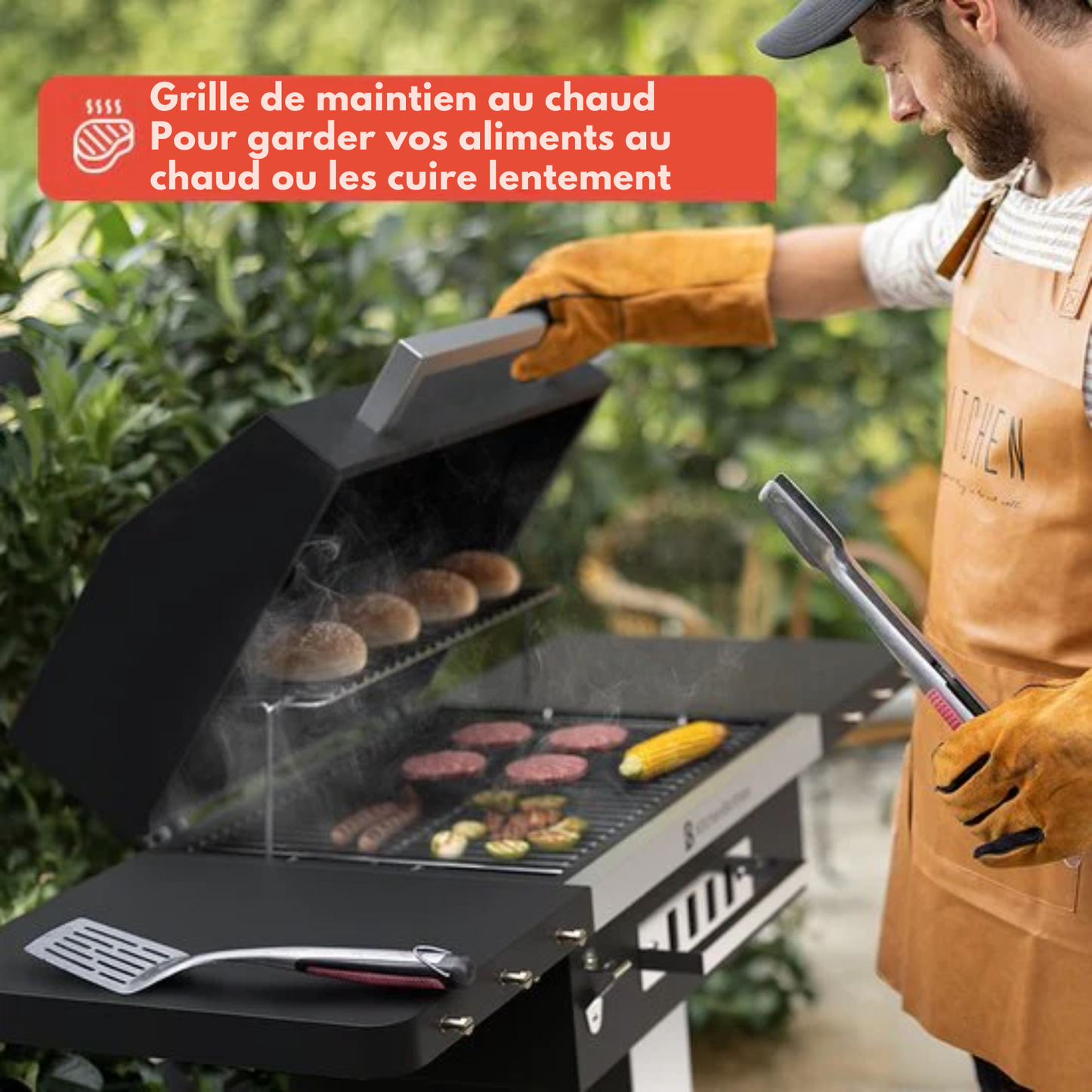 Barbecue au charbon de bois – KitchenBrothers – Barbecue Grill - Avec couvercle, grille de réchauffage & roulettes – 81 x 48 x 94 cm – Noir