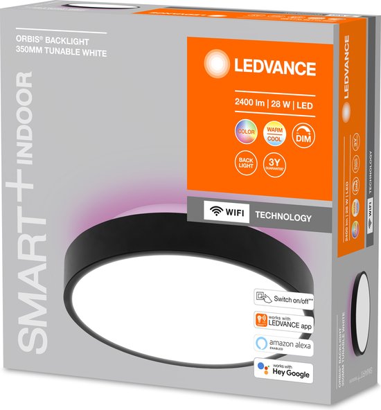 LEDVANCE Luminaire : pour plafond, LUMIÈRE DE PLAFOND DECORATIVE AVEC TECHNOLOGIE WIFI / 28 W, 22-...24- V, angle de rayonnement : 11-, RGBTW, 3-65- K, matériau du corps : métal, IP2-
