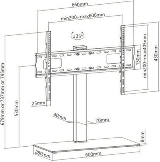 Support TV - trépied TV - modèle de table - rotatif - hauteur réglable de 67 cm à 79 cm