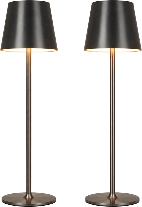 Lampe de table sans fil - Sans fil et rechargeable via USB-C – 3 couleurs de lumière LED – Intérieur et extérieur – Lot de 2 pièces - Anthracite - BREND BR-2247