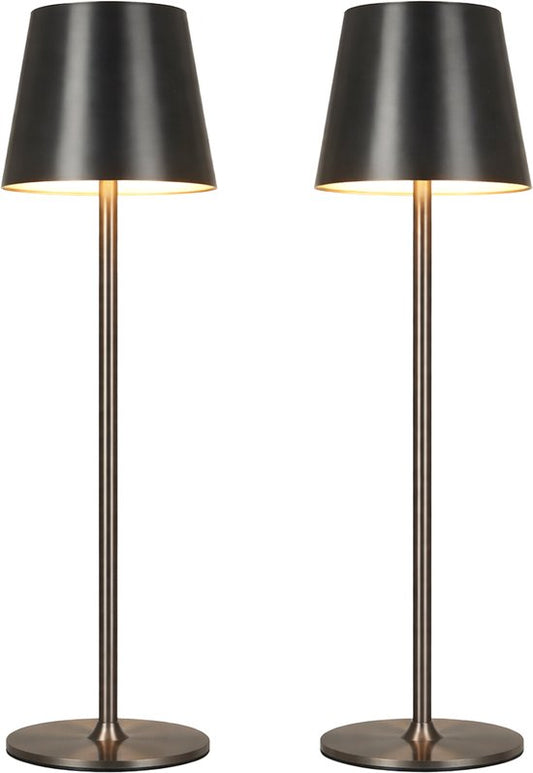 Lampe de table sans fil - Sans fil et rechargeable via USB-C – 3 couleurs de lumière LED – Intérieur et extérieur – Lot de 2 pièces - Anthracite - BREND BR-2247