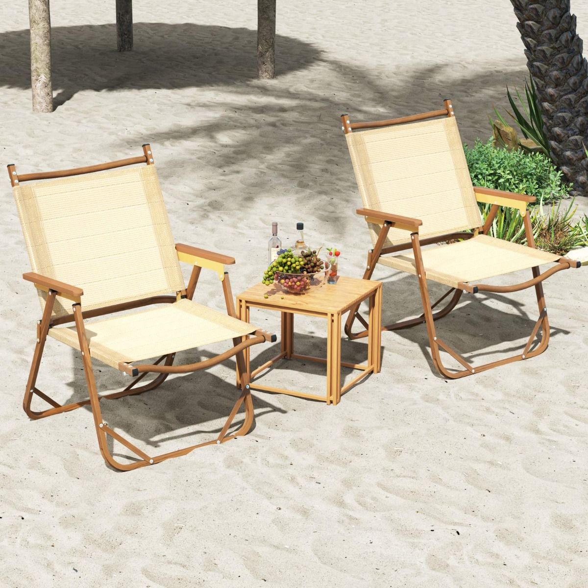 Lot de 2 chaises de camping pliantes Coast - Structure en aluminium légère - Conception ergonomique - Beige