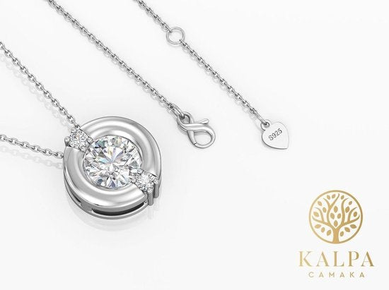 Yolora Collier Femme avec Pendentif Rond - Cristal Kalpa Camaka - Argent - Plaqué Or Blanc 18K - Collier Femme Argent - Bijoux - Boîte Cadeau Luxe - Boîte Cadeau Exclusive - Bel Emballage Cadeau