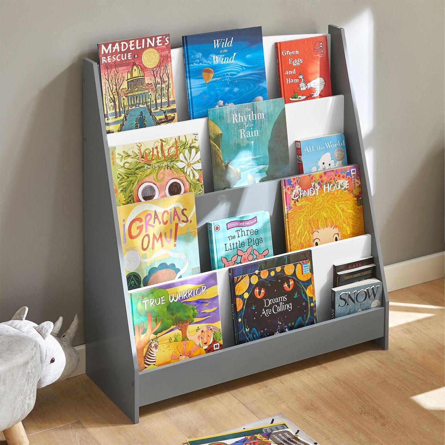 SoBuy Bibliothèque Enfant - 4 compartiments de rangement - Gris - 80x30x88 cm