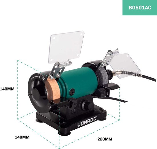 VONROC Meuleuse de table / Multitool - 150W - 75MM - avec arbre flexible - Incl. 1x pierre à poncer & disque de polissage
