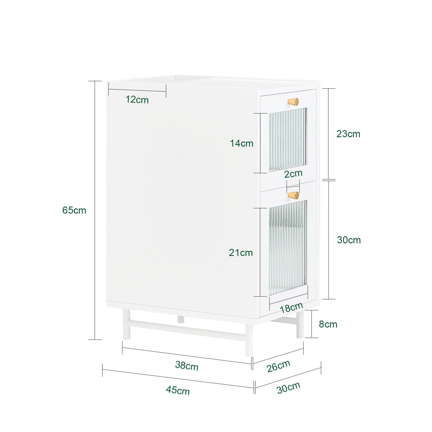 SoBuy Table de chevet - avec 2 tiroirs en verre et rangement - 30 x 45 x 65 cm - blanc
