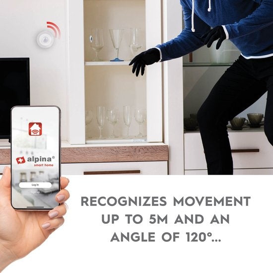 alpina Smart Home - Détecteur de mouvement - 3V - Détecteur de mouvement intérieur - Détection 5M - Passerelle Zigbee - alpina Smart Home App