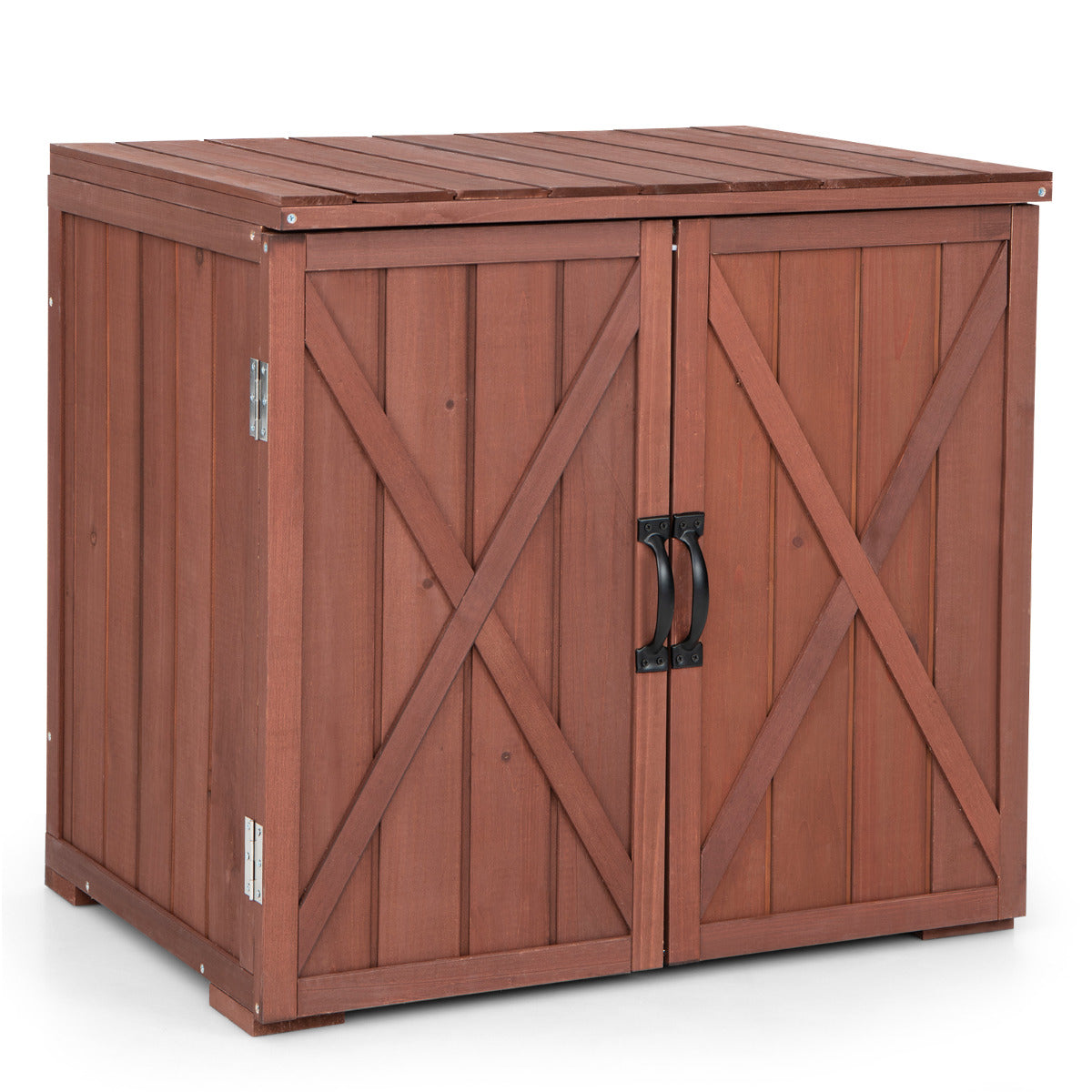 Armoire à outils Coastal en pin massif avec doubles portes et poignées de porte pratiques Marron
