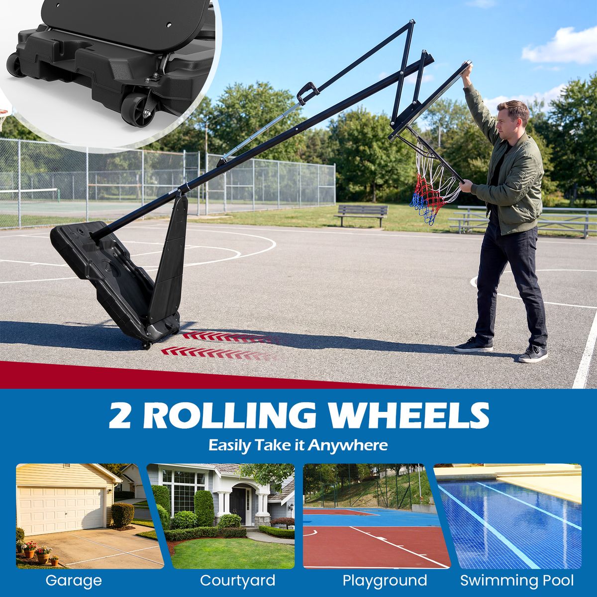 Support de basket-ball Coast avec roulettes - réglable en hauteur - adapté aux enfants et aux adultes - noir