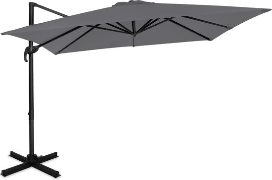 VONROC Premium Parasol flottant Pisogne 300x300cm - Base transversale et housse de protection incluses - Parasol carré - Rotation 360° - Inclinaison - Toile résistante aux UV - Gris