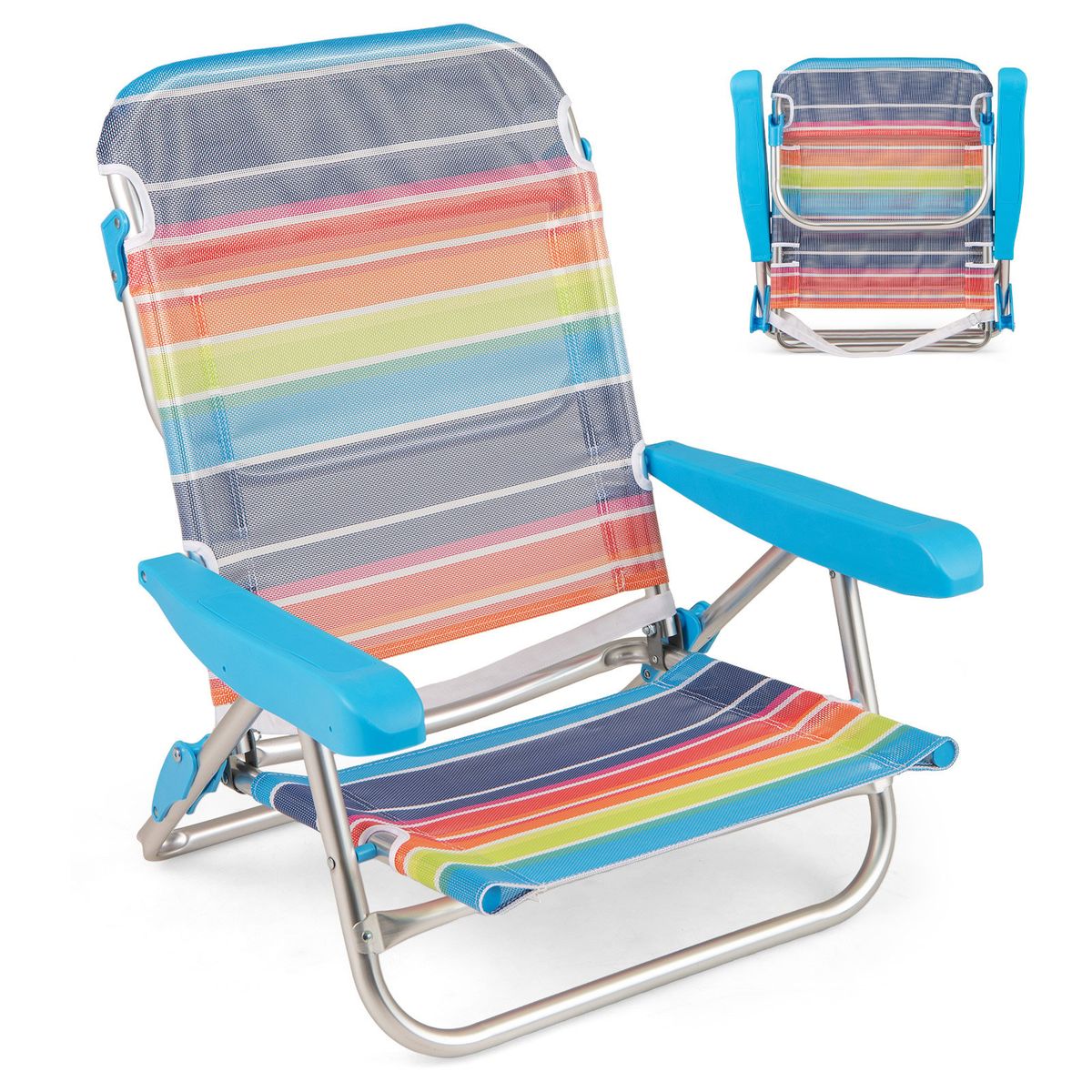 Lot de 2 chaises de plage pliantes Coast - Dossier réglable - Chaises de camping légères - 64 x 63 x 74 cm