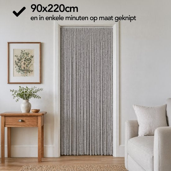 Rideau anti-mouches Brixy - Queue de chat - 90 x 220 cm - Brins de 2 cm d'épaisseur - Gris