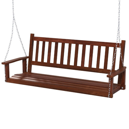 Banc à bascule d'extérieur en bois Coast - 3 places - Chaînes réglables - Marron 168 x 65 x 63 cm