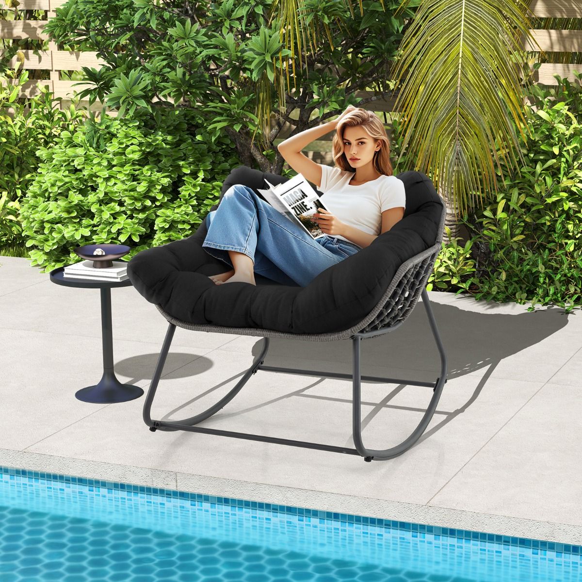 Fauteuil à bascule Coast - très grand format - coussin épais amovible - noir