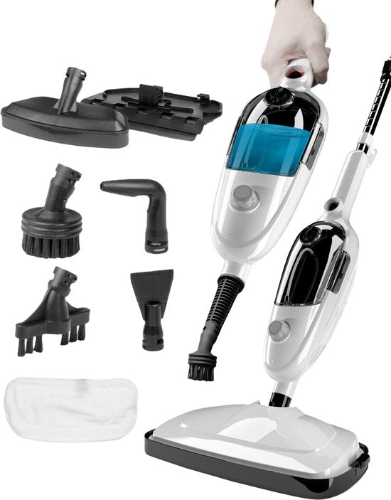 URGOODS - Nettoyeur vapeur haute pression 2-en-1 et sèche-mains - plastique blanc - comprend 8 accessoires et 2 chiffons en microfibre - pour sols et canapés - multifonctionnel et hygiénique
