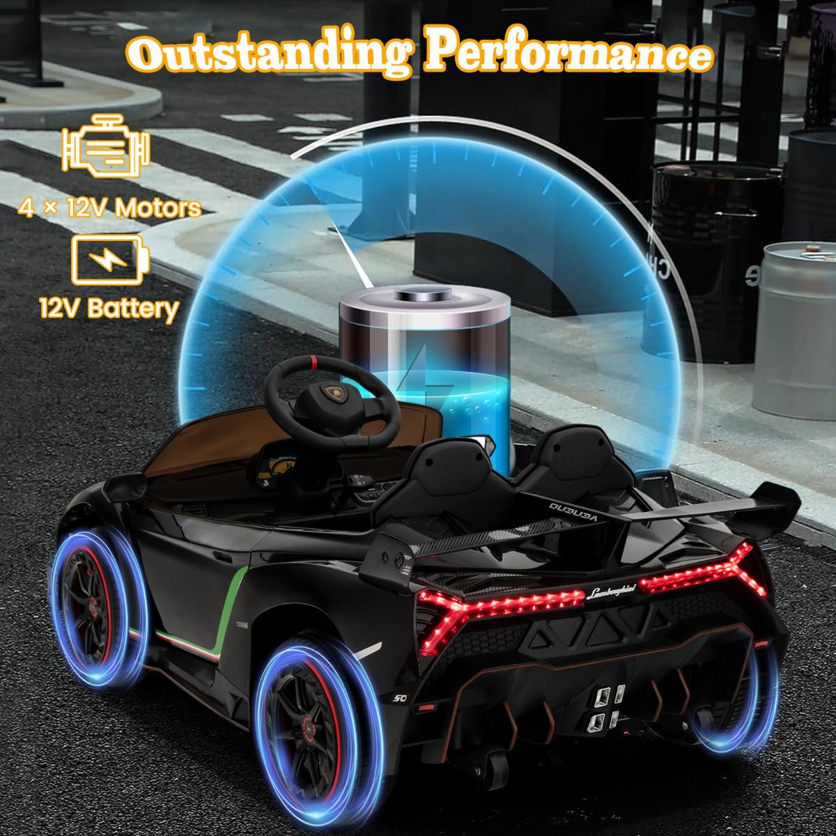 Coast Lamborghini Licensed Electric Car - Batterie 12V - Télécommande - 3 Vitesses - Portes hydrauliques - Noir