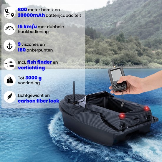 Baitboat T70 - avec GPS et détecteur de poissons - Baitboat Carpe - Charge utile jusqu'à 3kg - Baitboat - 800m de portée - Noir - de Faas