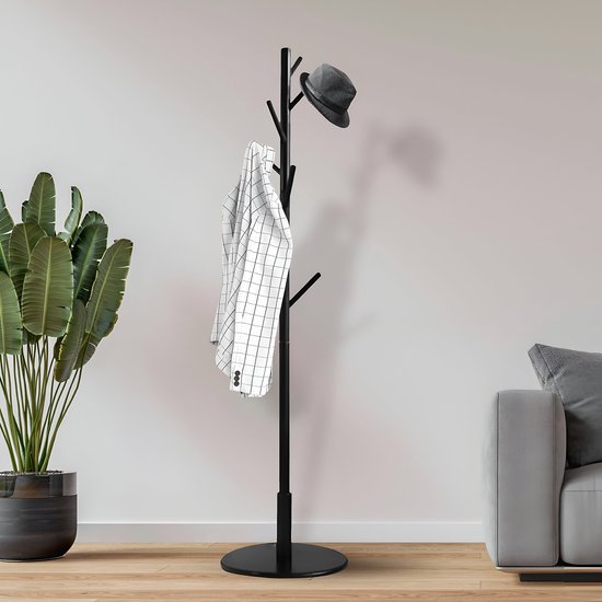 Bayt Porte-manteau - Porte-manteau sur pied - Porte-manteau bois - Porte-manteau sur pied - Porte-manteau - 8 crochets - 175 cm - Noir