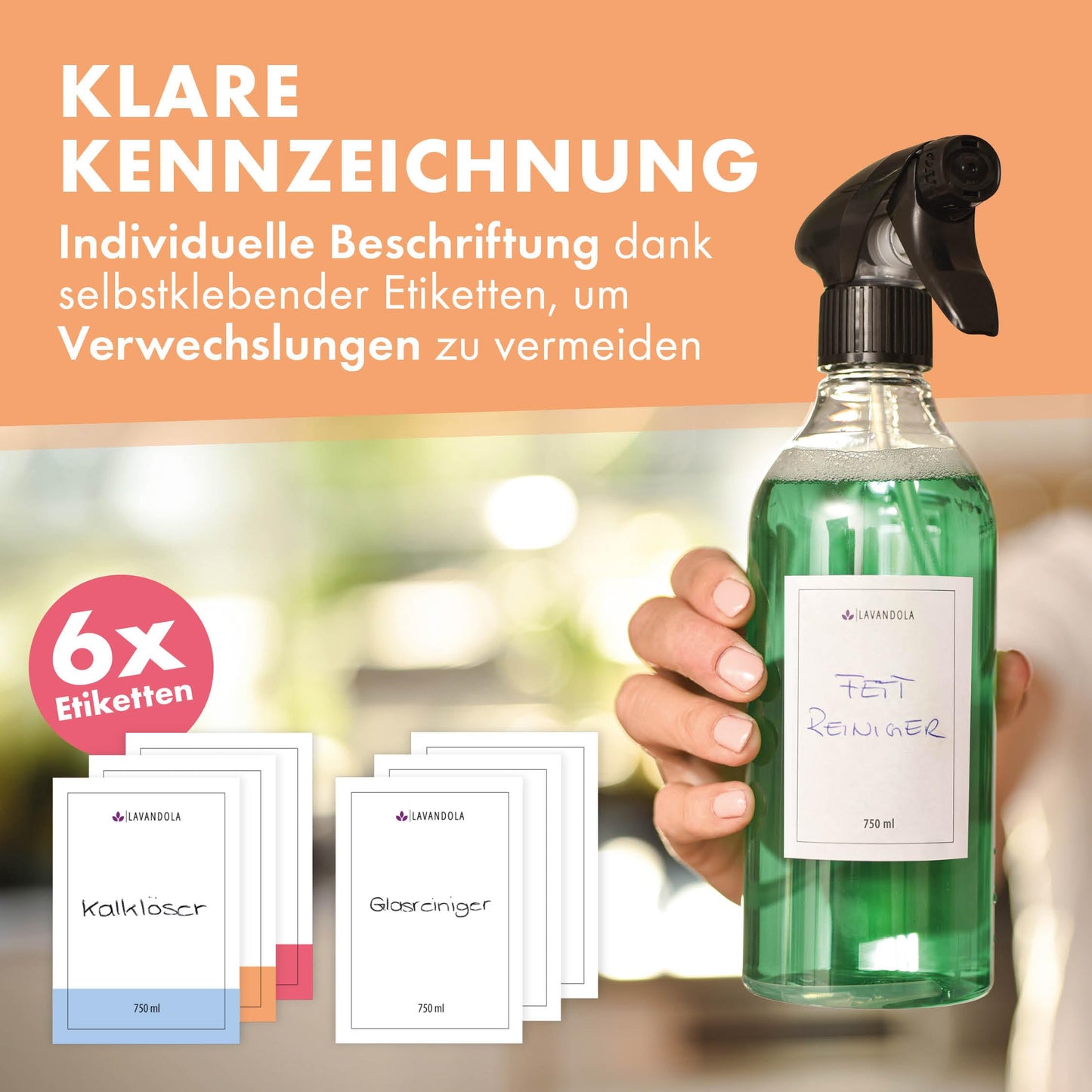 Lavandola LV-S-SF-750 - Lot de 3 vaporisateurs - 750 ml, PE transparent - Brume fine et étanche