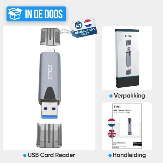 Strex Card Reader - Lecteur de cartes - USB 3.0/USB C - 2-en-1 - Carte SD/Carte TF - Lecteur de cartes mémoire