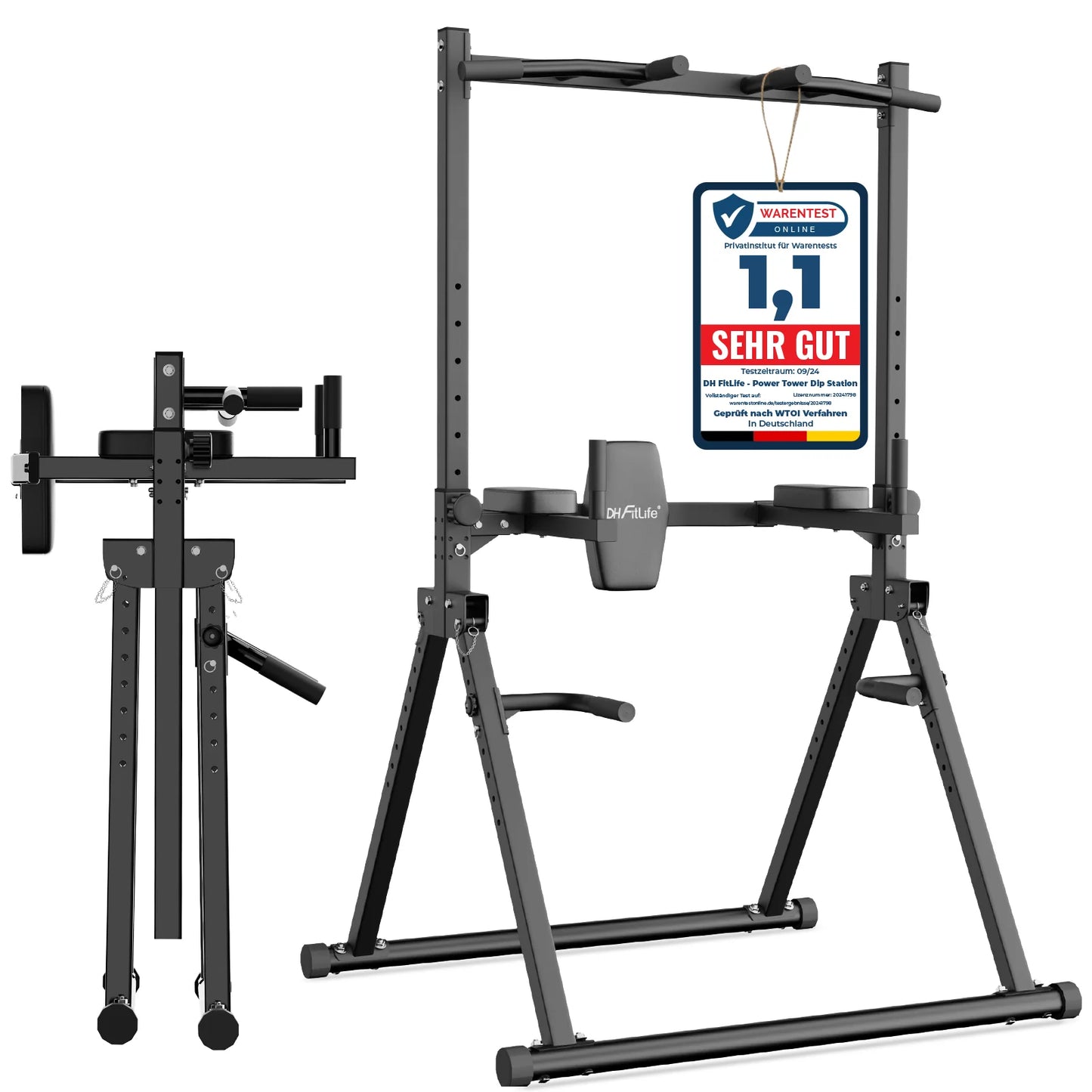 DH FitLife Power Tower pliable avec station de dips – Barre de traction autonome jusqu'à 150 kg pour salle de sport à domicile