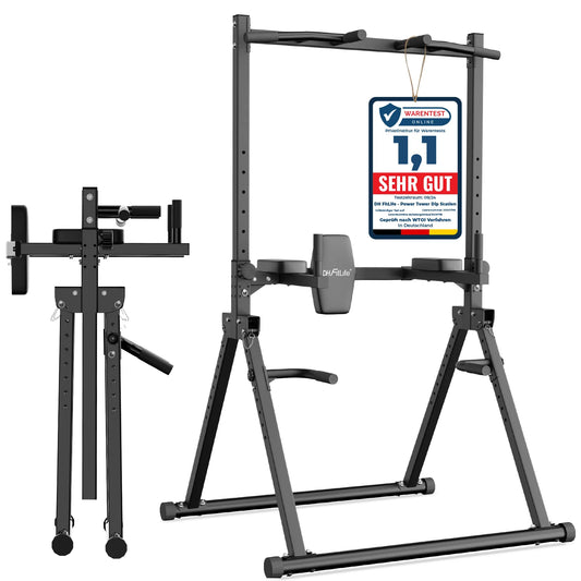 DH FitLife Power Tower pliable avec station de dips – Barre de traction autonome jusqu'à 150 kg pour salle de sport à domicile