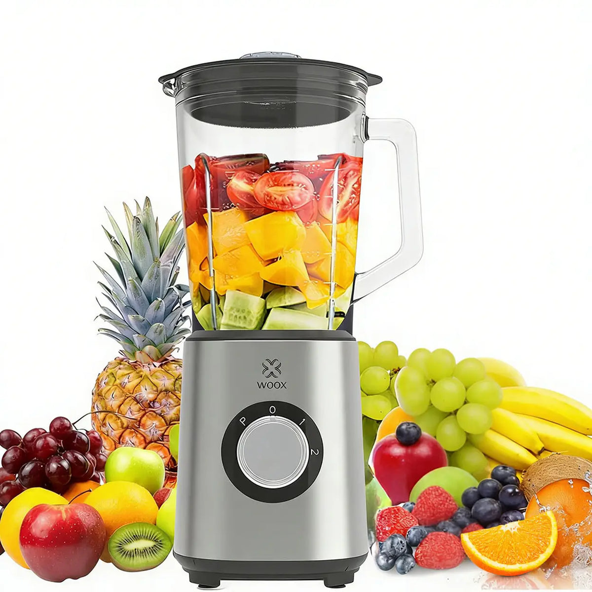 Mixeur Woox MX0198 - Argent - 1 000 W - 1,5 litre - Lame en acier inoxydable à 10 lames - 3 vitesses avec fonction « Pulse » - 20 x 20 x 38 cm