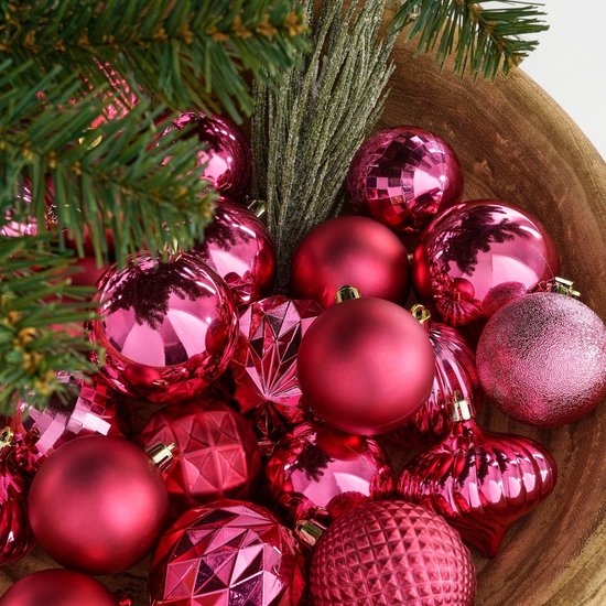 Lot de boules de Noël Mica Decorations - 60 pièces - Ø 7 cm - Incassables - Fuchsia