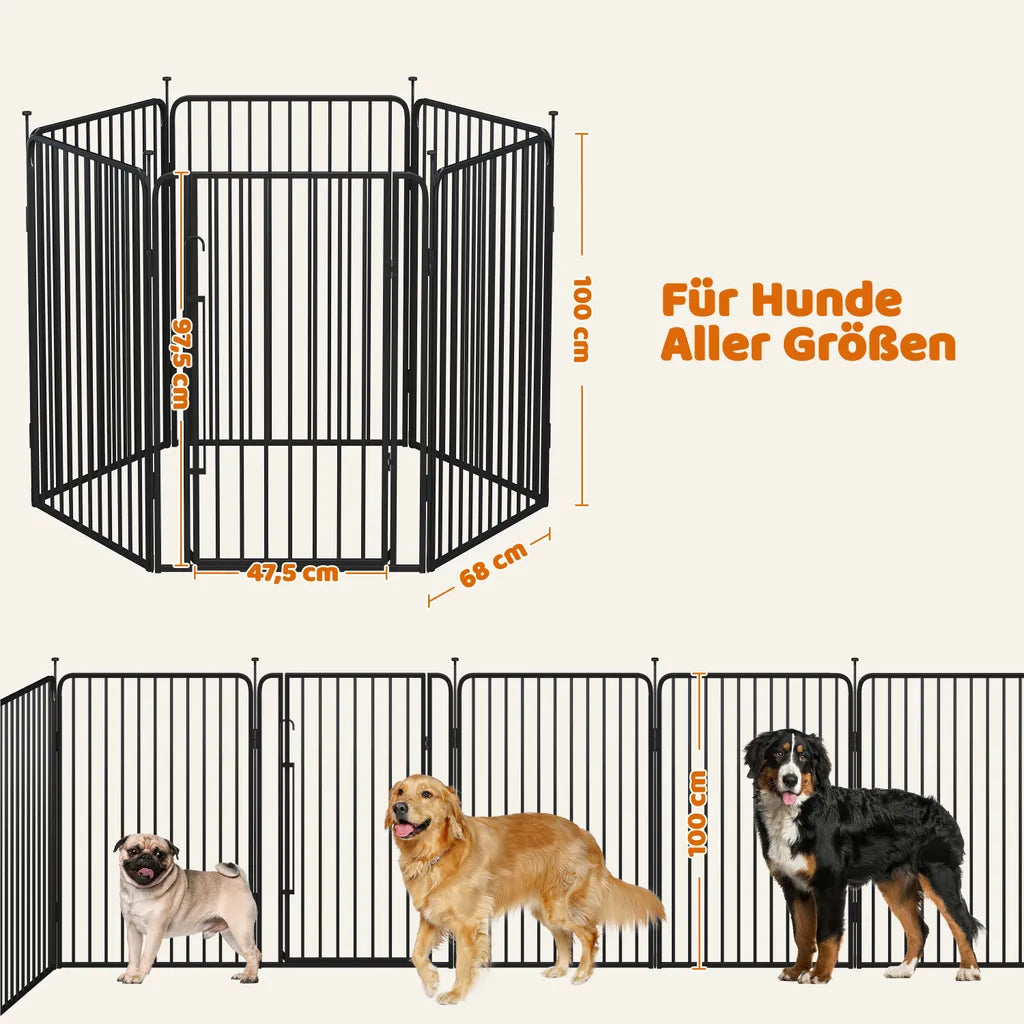 Yaheetech Enclos pour chiots et chiens, 8 panneaux - Noir - 80 cm de hauteur - Pliable, avec porte et verrou de sécurité