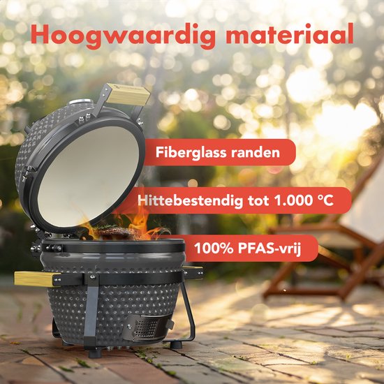 KitchenBrothers Kamado BBQ - 13 Inch Charcoal Barbecue - 27⌀ cm - PFAS-free - Deluxe Set - Egg BBQ with Accessories including Cover - Grey (en anglais)