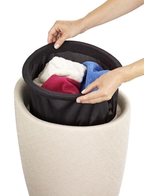 Panier à linge couleur crème avec sac à linge amovible / pouf / siège / tabouret
